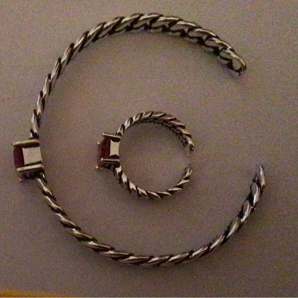 NEW-Silver&Ruby Cuff Bracelet & Ring